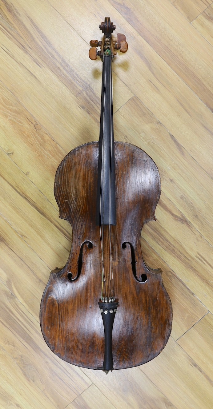 An early 19th century cello, possibly English, length of back 29 inches, cased